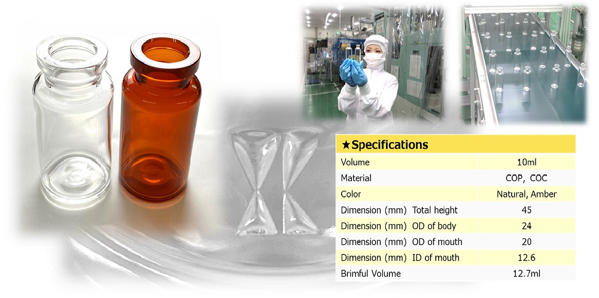 By applying our manufacturing know-how for blow-molded cosmetic bottles, we are able to manufacture resin vial bottles for medical use.